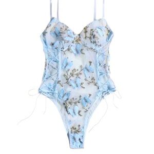 Y2K 90s Rave Fairycore Butterfly Floral Embroidered Mesh Teddy Bodysuit